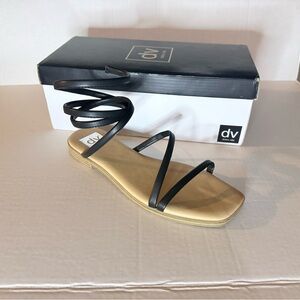 DV by Dolce Vita Black Strappy Wrap Sandals with Gold Footbed